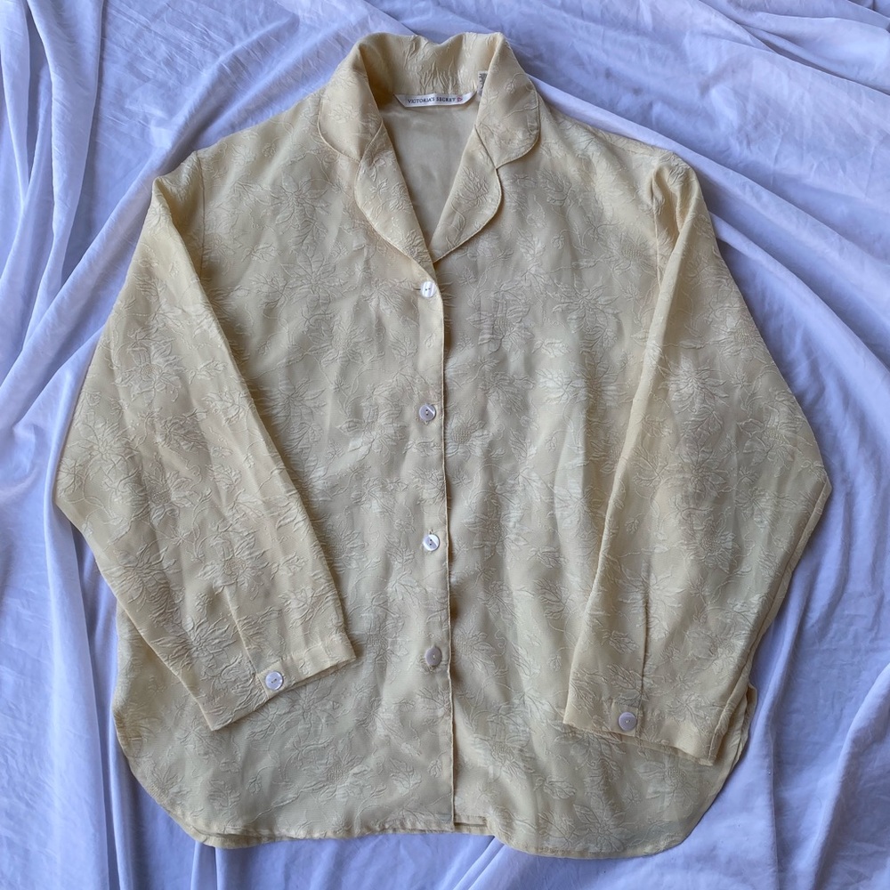 Victoria’s Secret Light Yellow Embroidered Button-Up Blouse